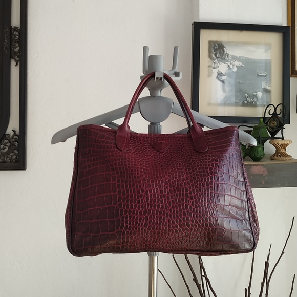 LongChamp Dark Red Croc Embossed leather Bag - Picture 12 of 17